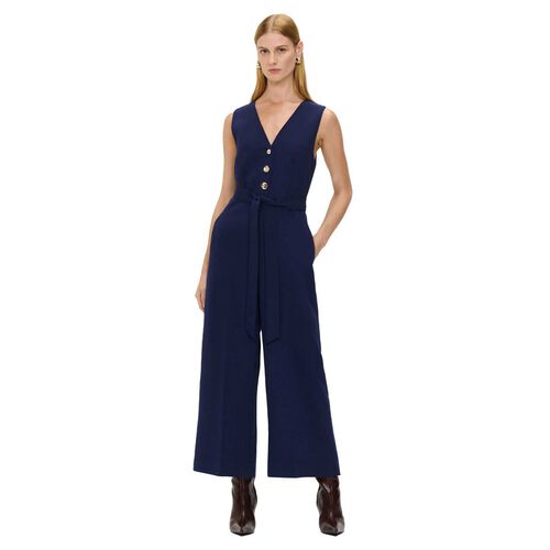 Veronika Maine Double Weave Button Front Jumpsuit